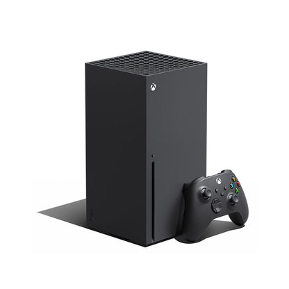 Xbox Series X console front view with controller